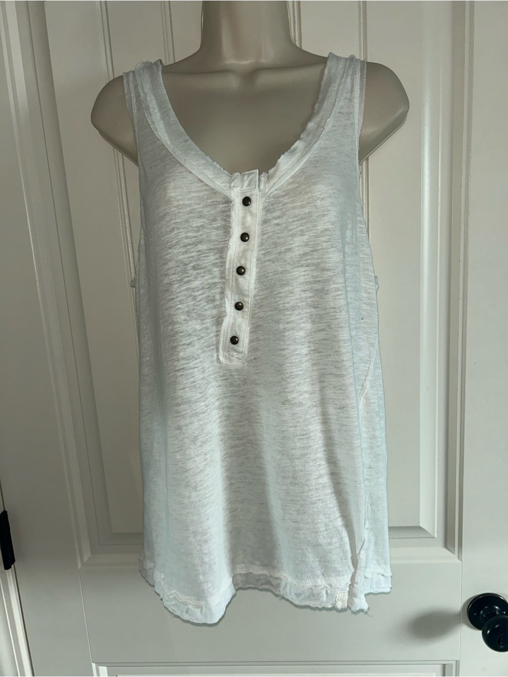 NEW We The Free White Henley Tank with Button Placket Sz M